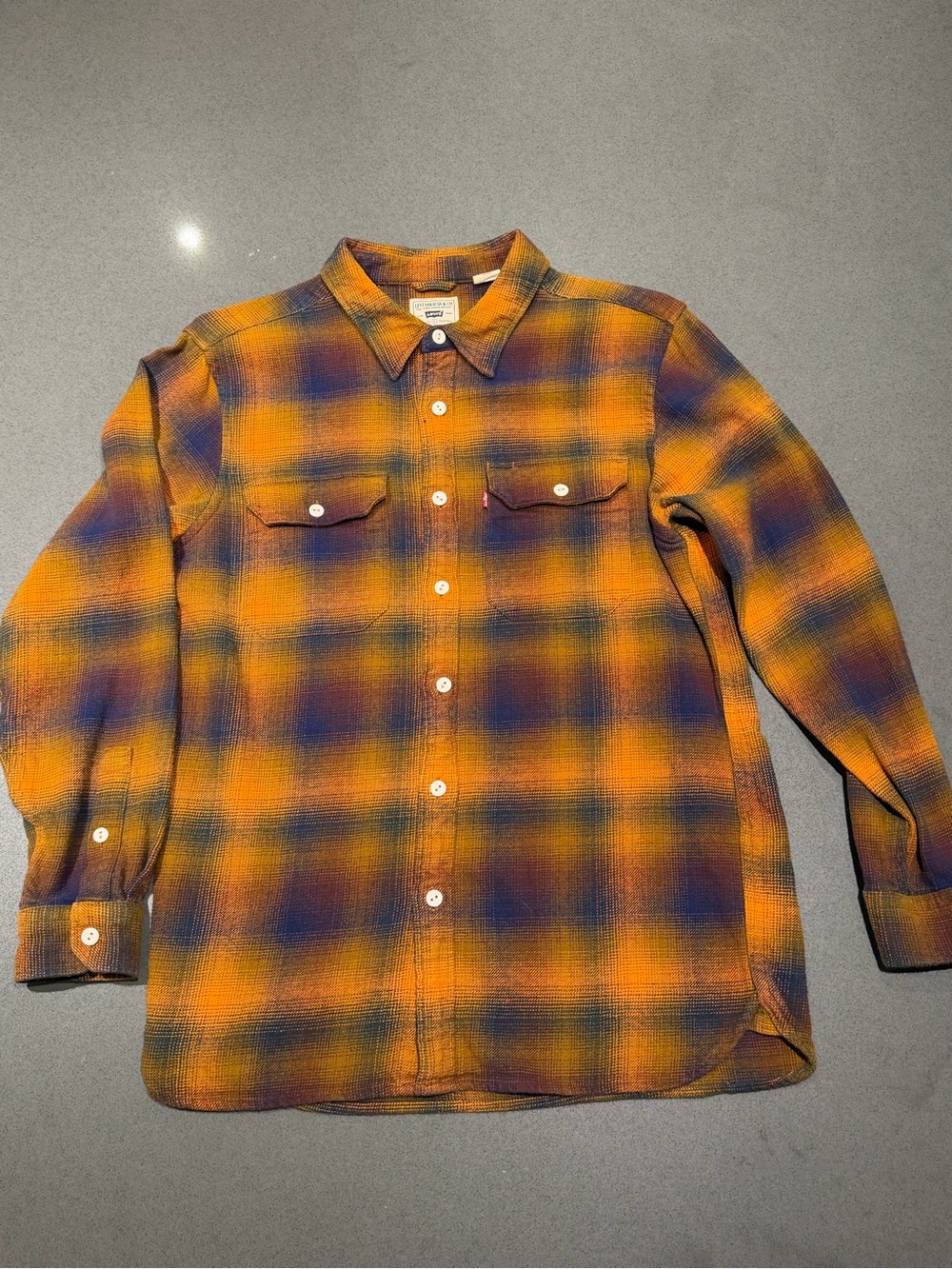 Men's Levi’s Orange and Purple Plaid Button-Up Shirt